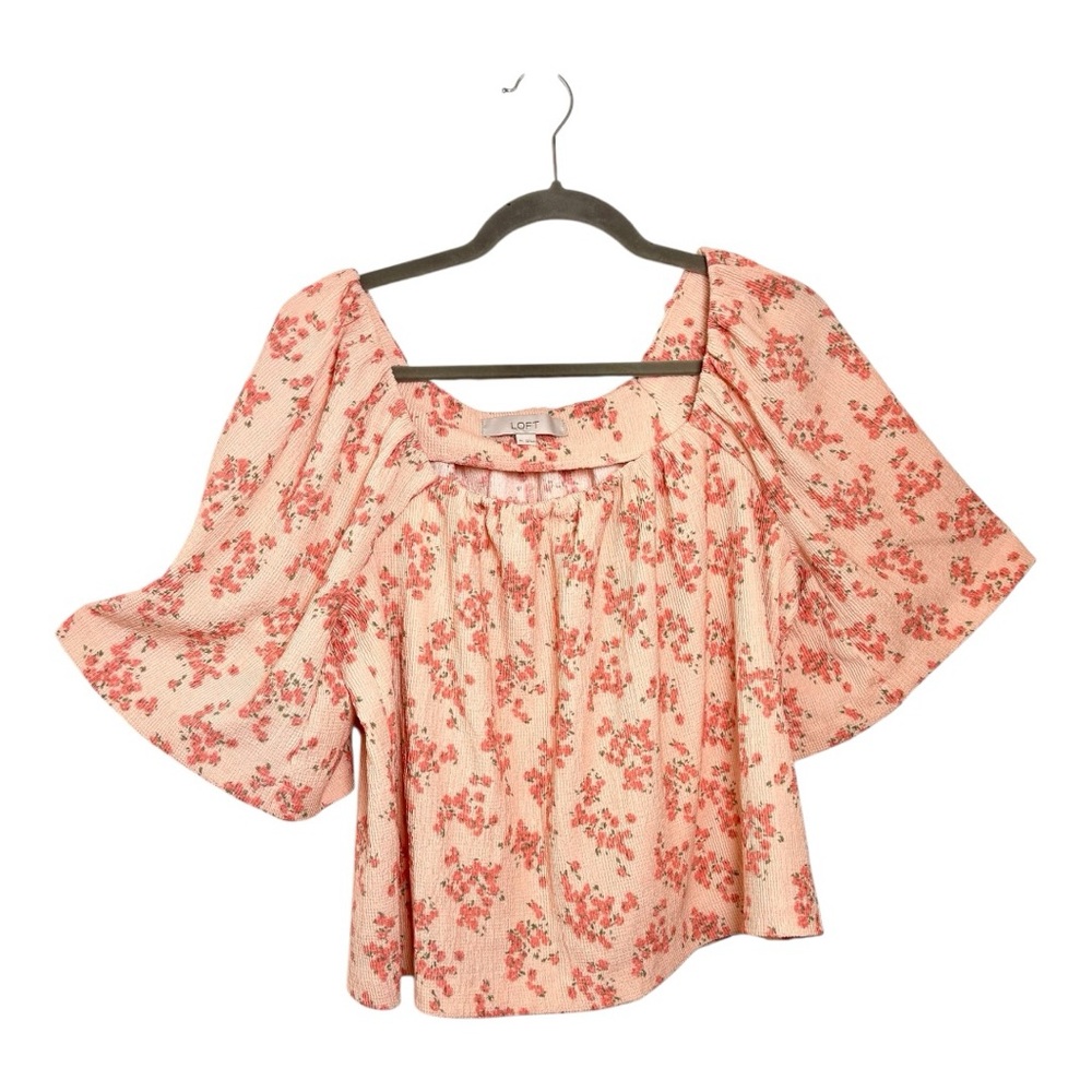 LOFT Pink Floral Flowy Sleeve Blouse Boho Romantic Feminine Medium